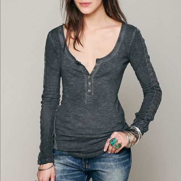 Free People Tops - Free People | Shell Stitch Lace Sleeve Henley